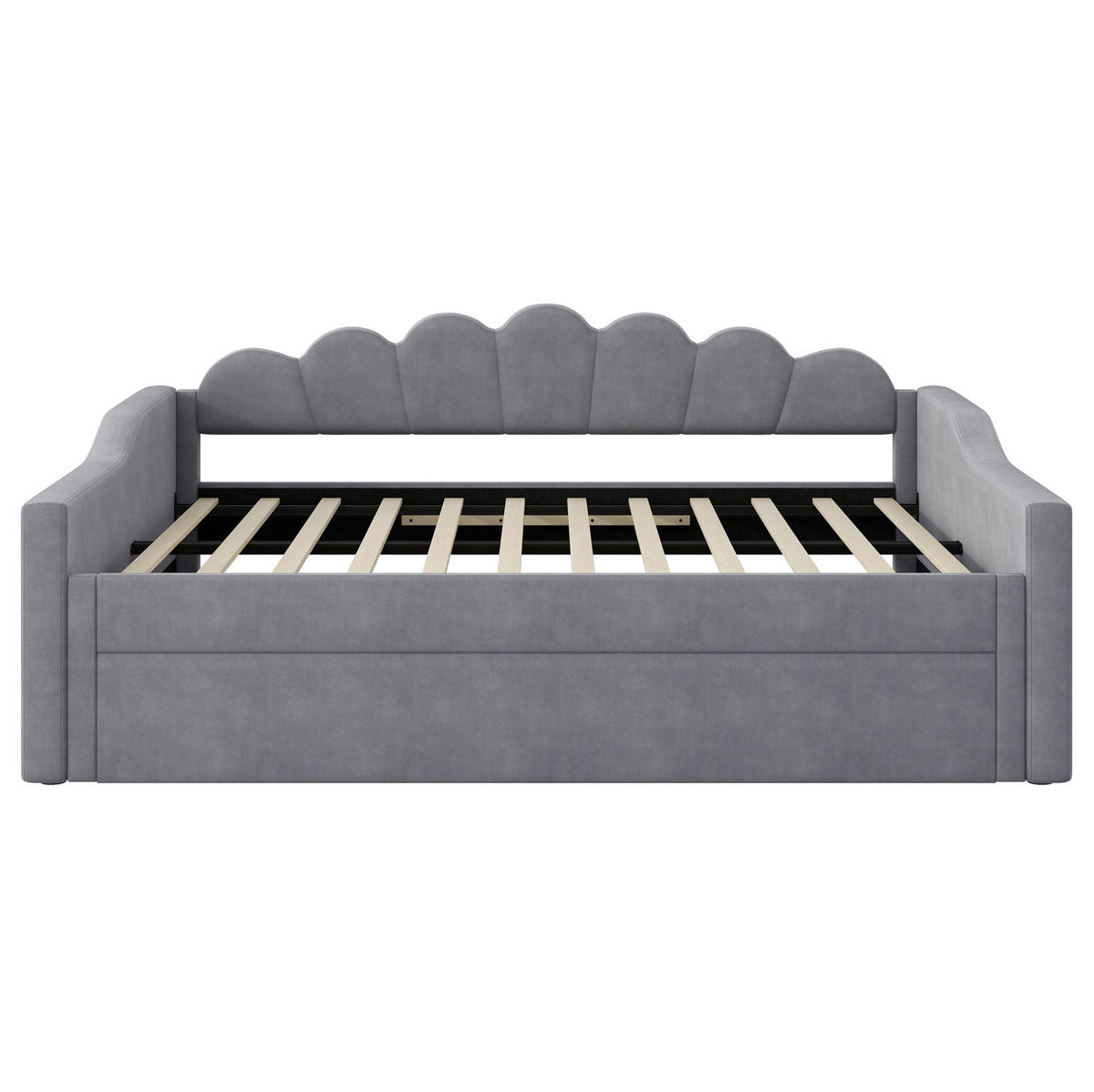 POLSTERBETT aus MDF, Sperrholz und Leinen 140x200 cm Grau mit LED-Beleuchtung und Ausziehbett - Grau, Holzwerkstoff (140/200cm) - Modfu
