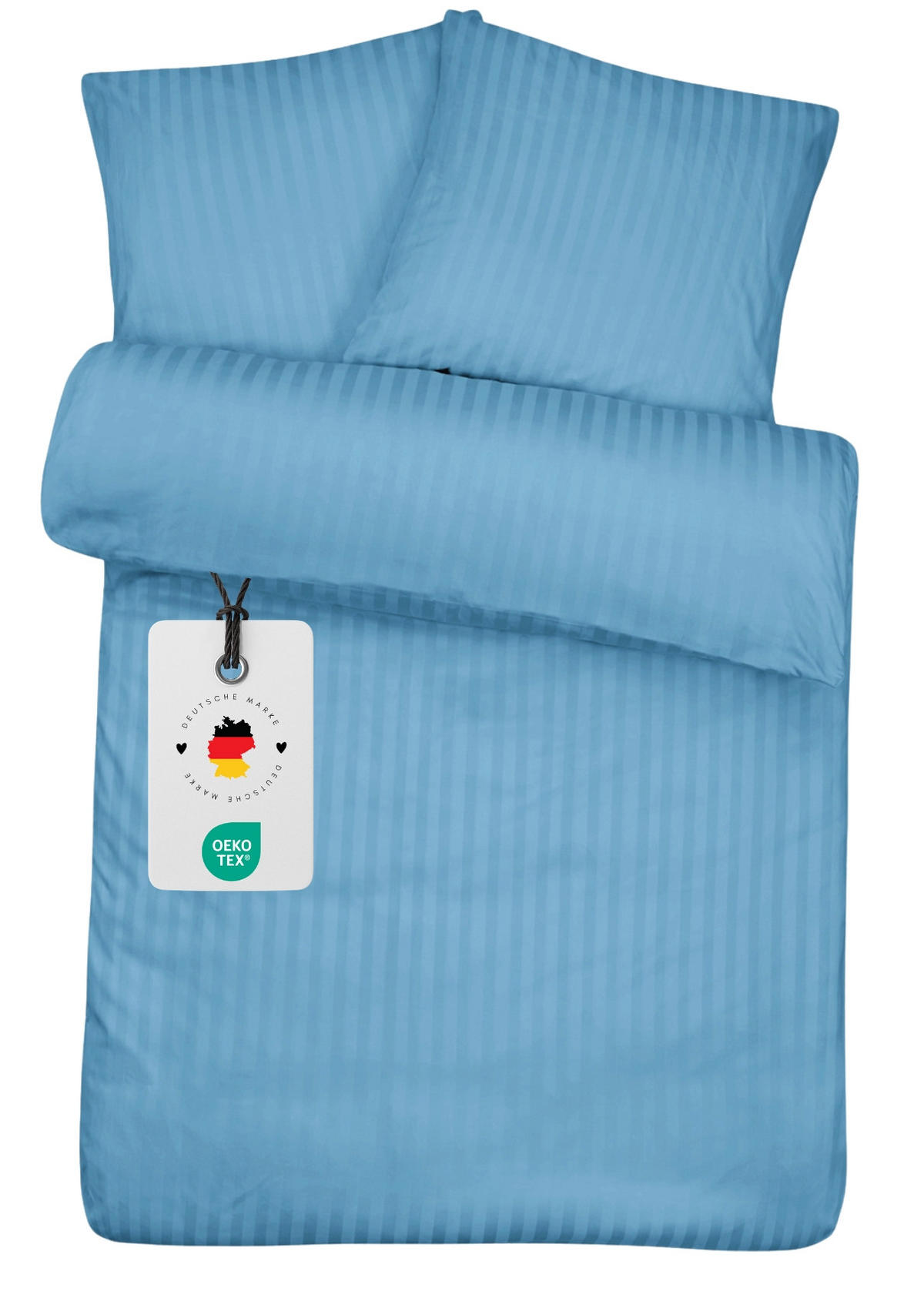 BETTWÄSCHE Damast 135x200 Blau gestreift - Bettbezug aus 100% Baumwolle - Blau, Textil (135/200cm) - Carpe Sonno