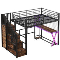 HOCHBETT 140/200 cm DE-04920, mit LED, Schreibtisch und Ablageleiter in Schwarz - Schwarz, Metall (140/200cm) - ComfortXL