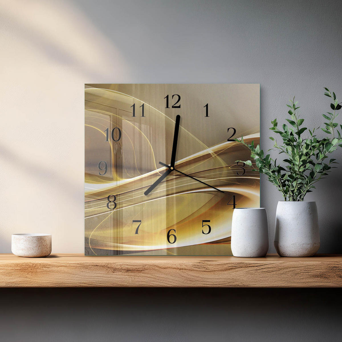 WANDUHR 30x30 cm - Abstrakte Linien - Goldfarben, Glas (30/30/0.4cm) - TULUP