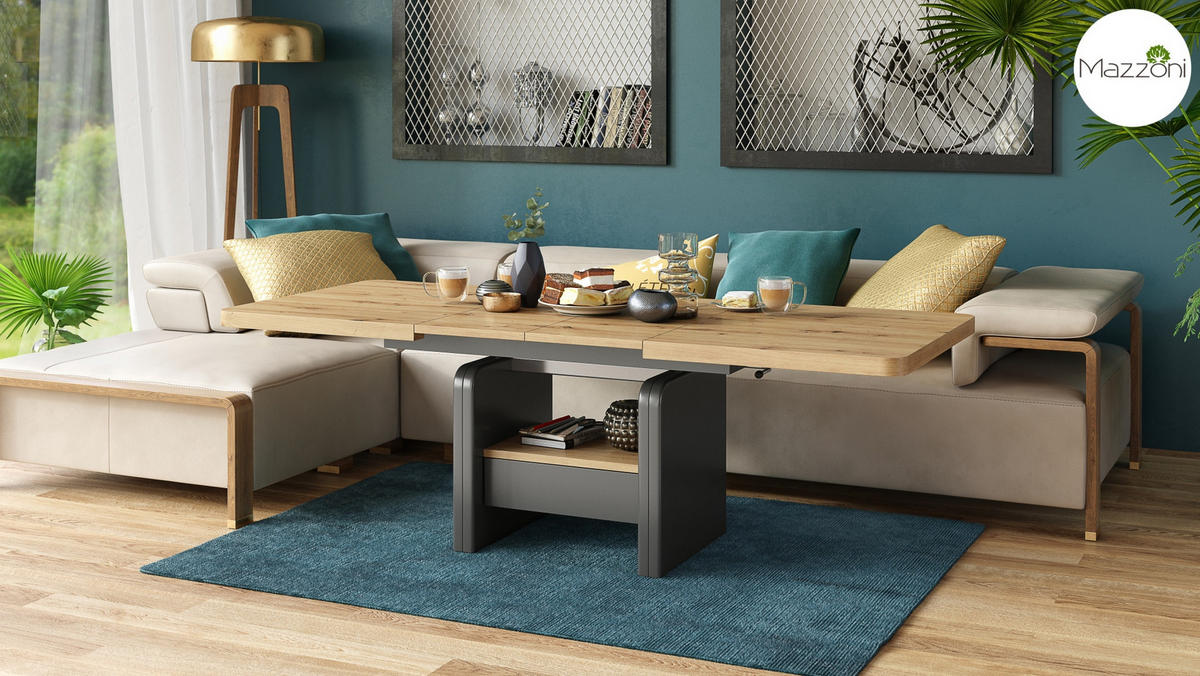 COUCHTISCH rechteckig Eiche Artisan - Anthrazit höhenverstellbar ausziehbar - Anthrazit/Eiche Artisan, Holzwerkstoff (75/180/75cm) - designimpex