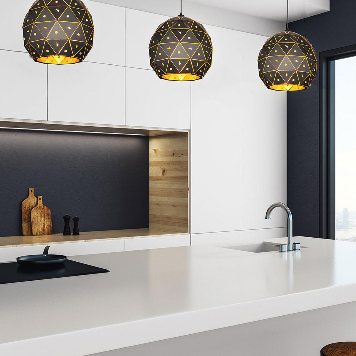 HÄNGELEUCHTE Metall Schwarz Kristall - Schwarz, Metall (40/40/120cm) - Globo Lighting