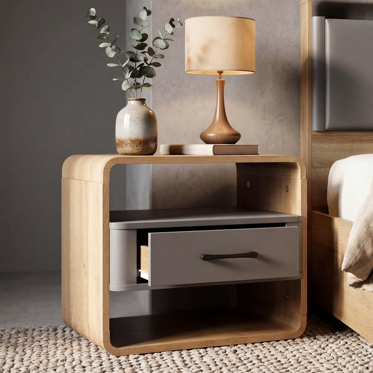 NACHTTISCH organisch Dunkelgrau - Dunkelgrau, Holz (48/40/44cm) - MCW