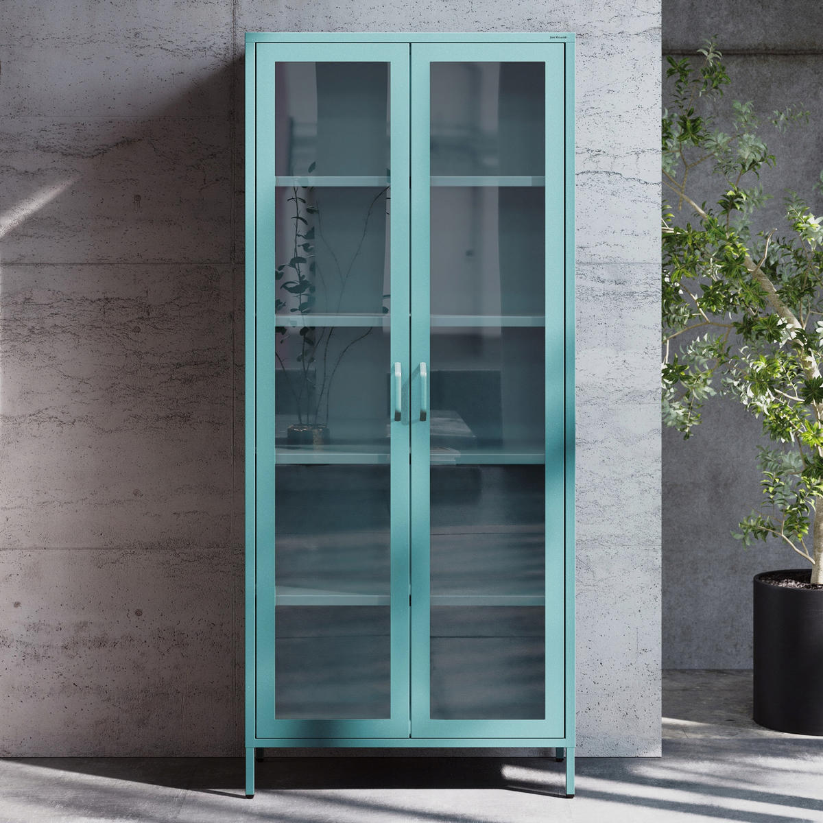 VITRINE für das Wohnzimmer ANGELO Modern - Blau, Metall (80/185/45cm) - Jan Nowak