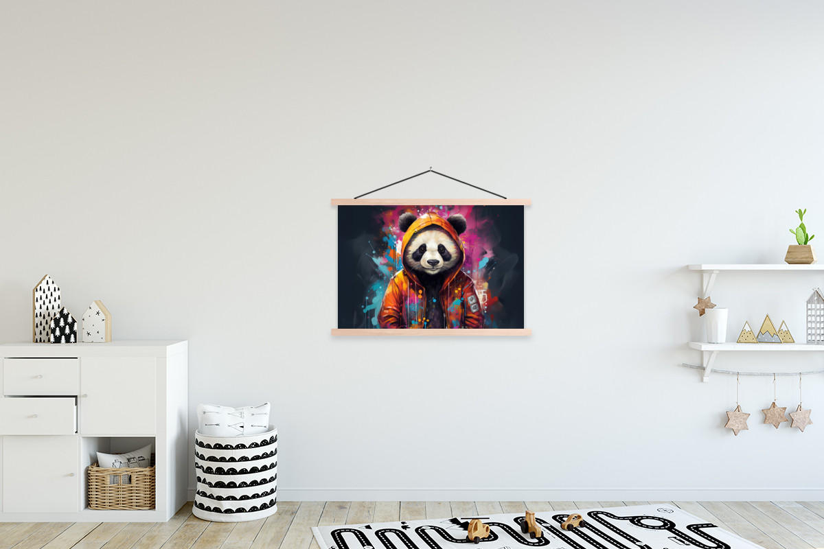 POSTER Panda - Jacke - Graffiti - Orange 90x60 cm - Orange, Textil (90/60/0.15cm) - MuchoWow