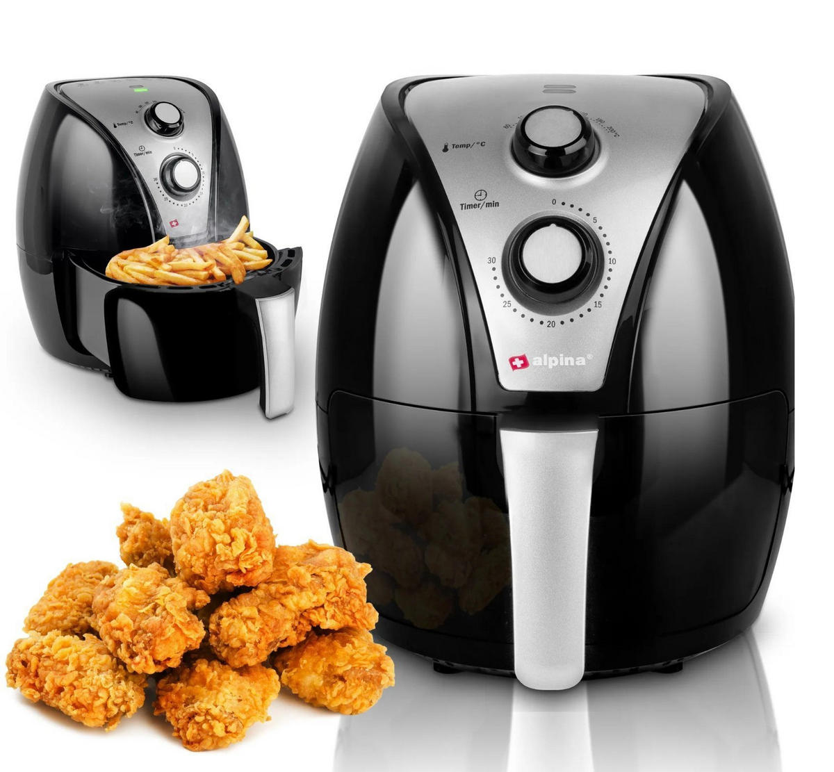 HEISSLUFTFRITTEUSE 3L 1300W Schwarz Kompakt - Schwarz, Kunststoff (25/30/30cm) - Alpina