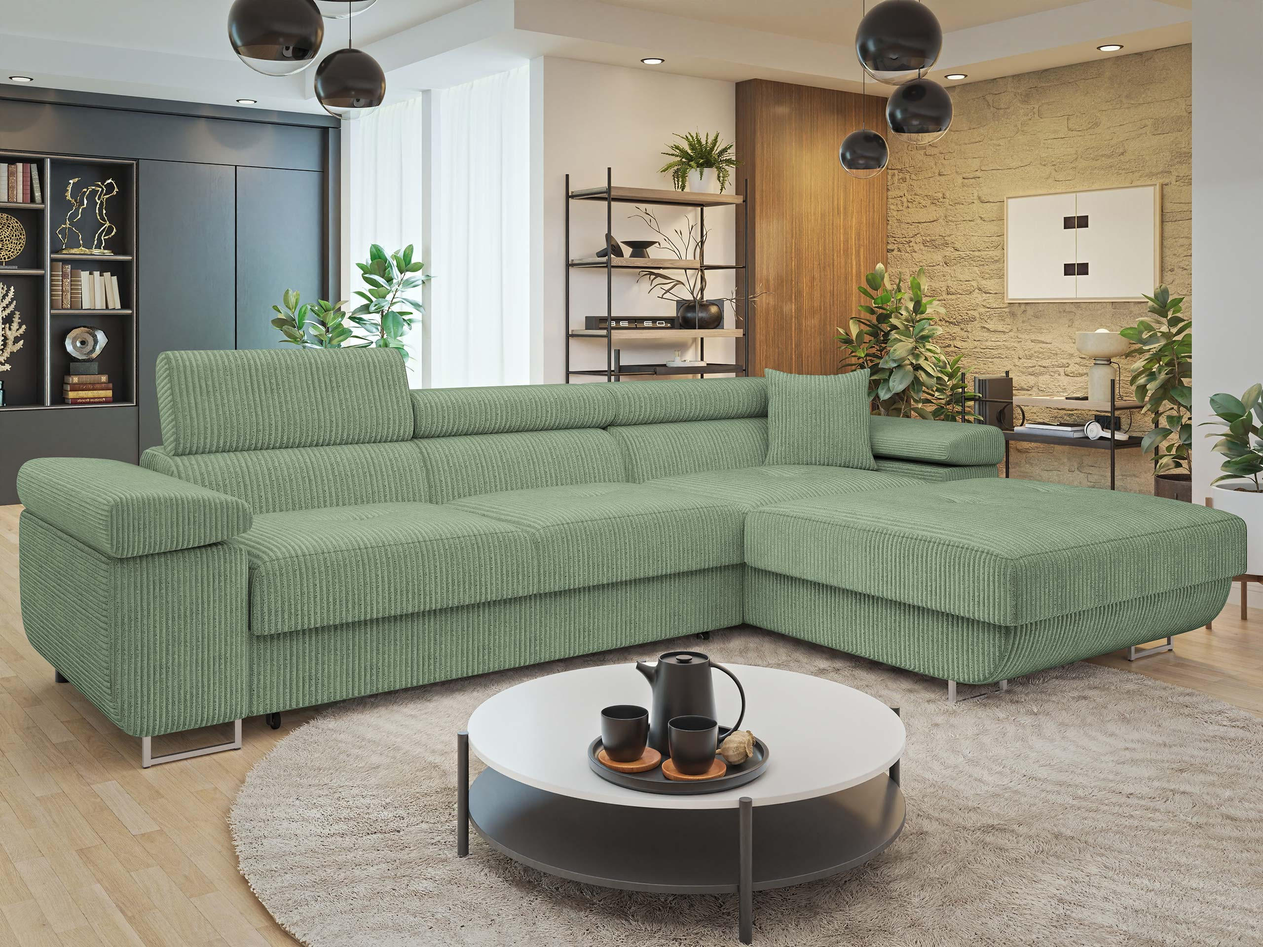 ECKSOFA Torezio Mini Cord, Seite: Rechts - Hellgrün, Holz/Textil (280/170cm) - MIRJAN24