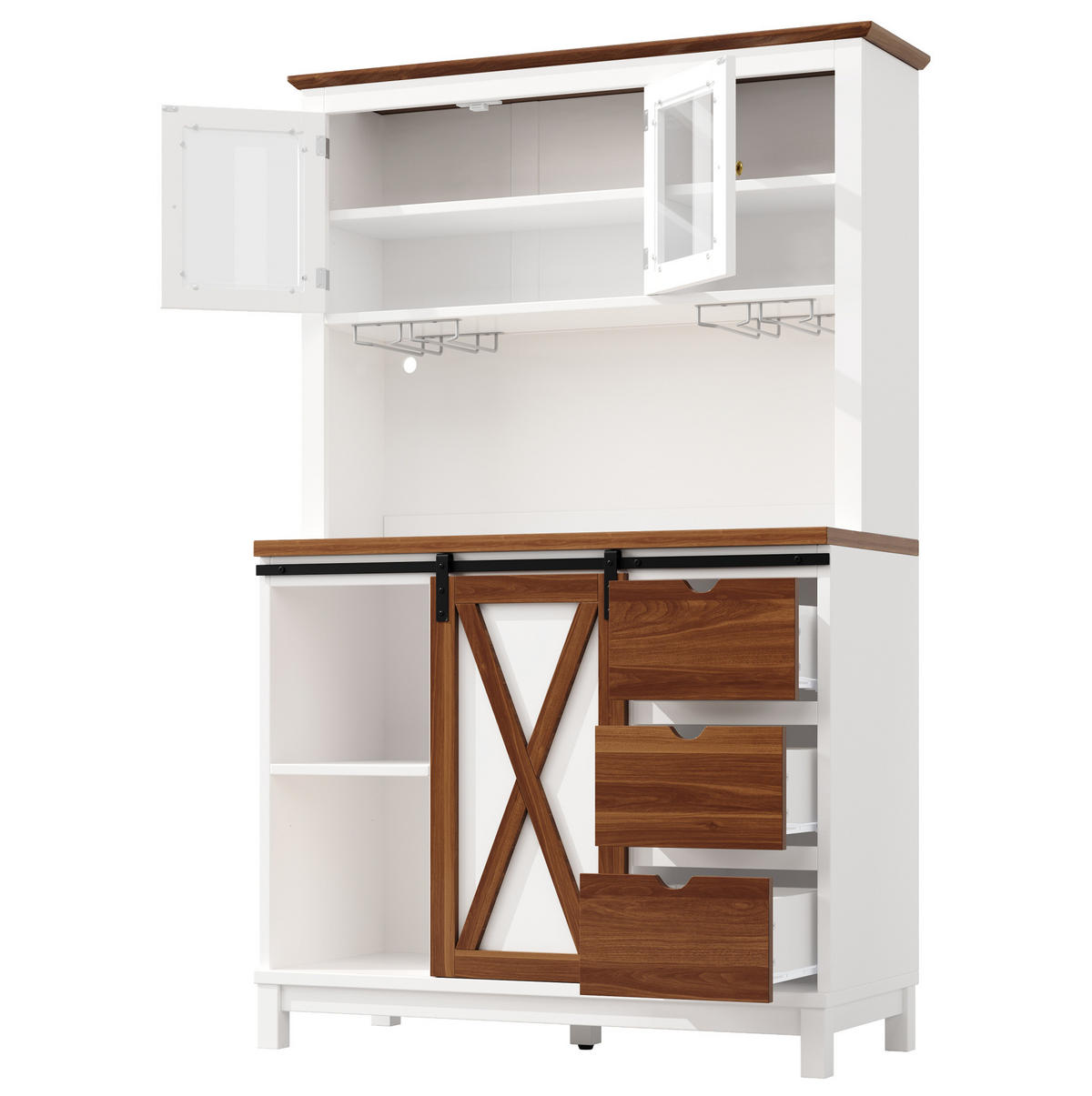 VISOKI element, 104/40/180 cm, MDF/metal/staklo bijeli, s LED rasvjetom i kliznim vratima - bijela, staklo (104/180/40cm) - BEAOK