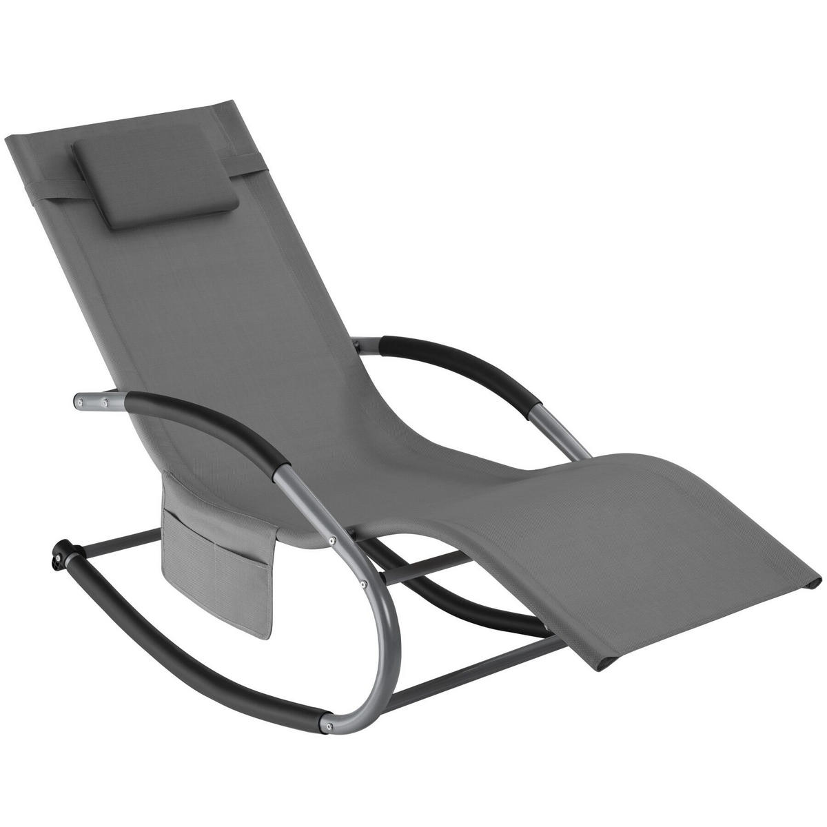 GARTENLIEGE Taya,abnehmbares Kopfpolster, seitliche Aufbewahrungstasche,grau - Grau, Kunststoff (62/92/142cm) - tectake