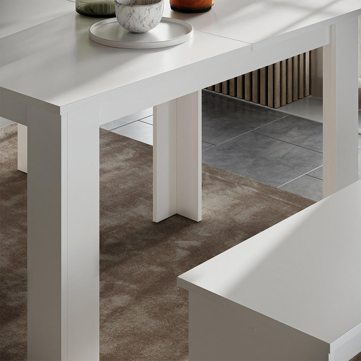 ESSTISCH SET Sentio Weiß 112 x 73.6 cm mit 2 Bänken - Weiß, Holzwerkstoff (112/73/73.6cm) - Vicco