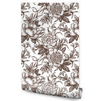 VLIESTAPETE Vintage-Pfingstrosen – Braun, Weiß – 50x1000 cm - Braun/Weiß, Papier (50/1000cm) - Muralo