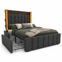 ČALOUNĚNÁ POSTEL 90/200 cm v šedé barvě s matrací, LED, USB-C a 2 zásuvkami - šedá, kov/kompozitní dřevo (90/200cm) - CHICFURN