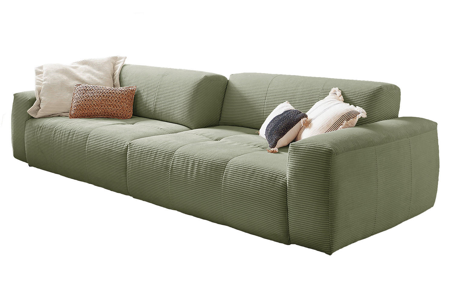 SOFA MIT SITZTIEFENVERSTELLUNG PALACE Grün Cord - Schwarz/Grün, Kunststoff/Textil (298/74/120cm) - KAWOLA