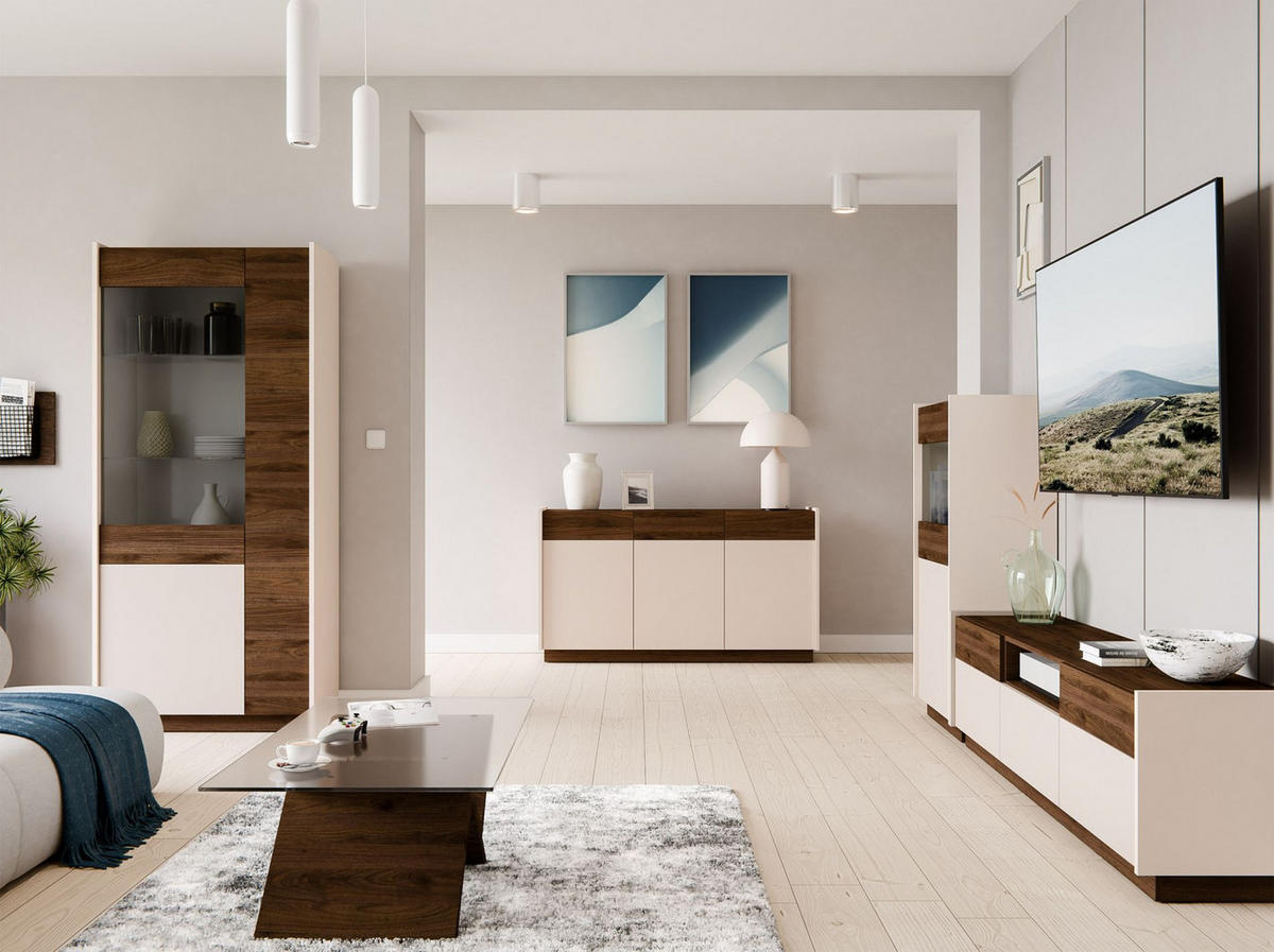 VITRINE Kobbe Beige / Nussbaum 60 cm - Beige, Holzwerkstoff (60/130/40cm) - Selsey
