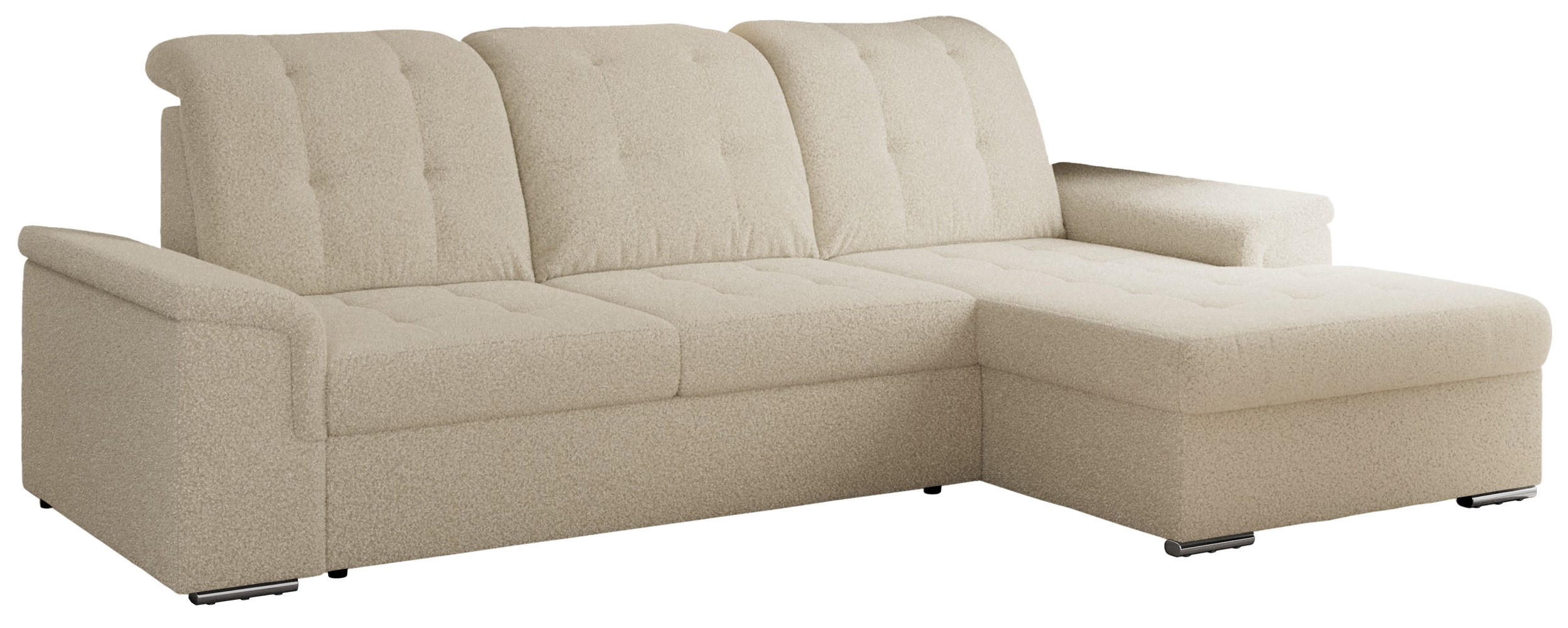 ECKSOFA MADRITO L - Beige Boucle - Rechts - Beige/Silberfarben, Textil/Metall (256/160cm)
