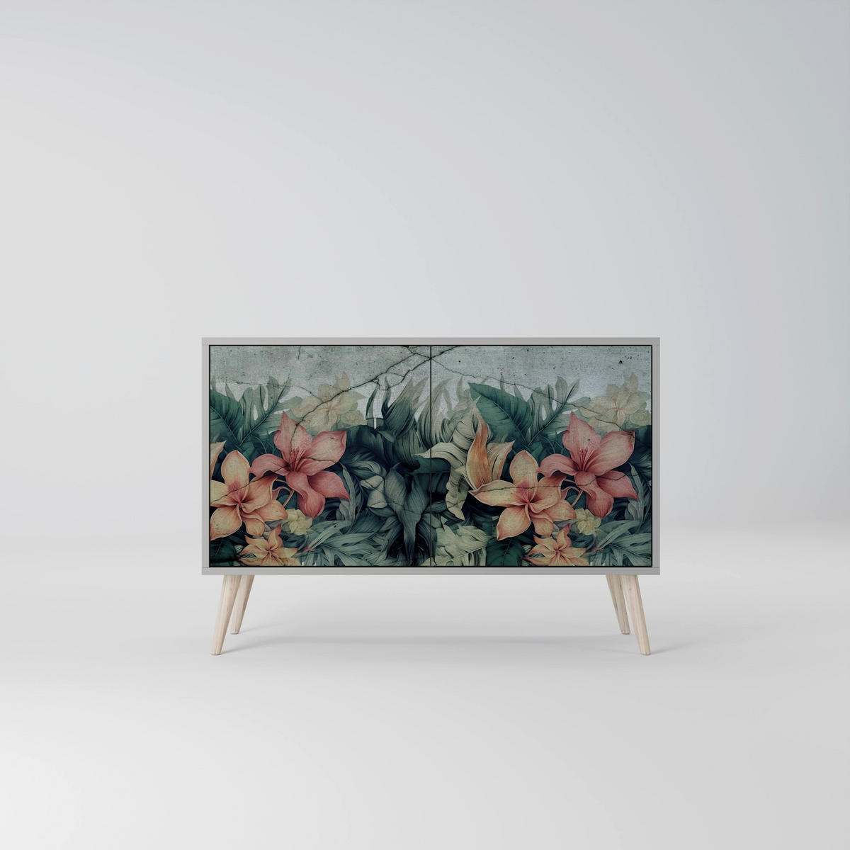 SIDEBOARD HEAVENLY BLOOM, Graue Oberfläche, 111x42x57,5 cm, 2 Türen - Grau, Holzwerkstoff (111/57.5/42cm) - SpaceRebels