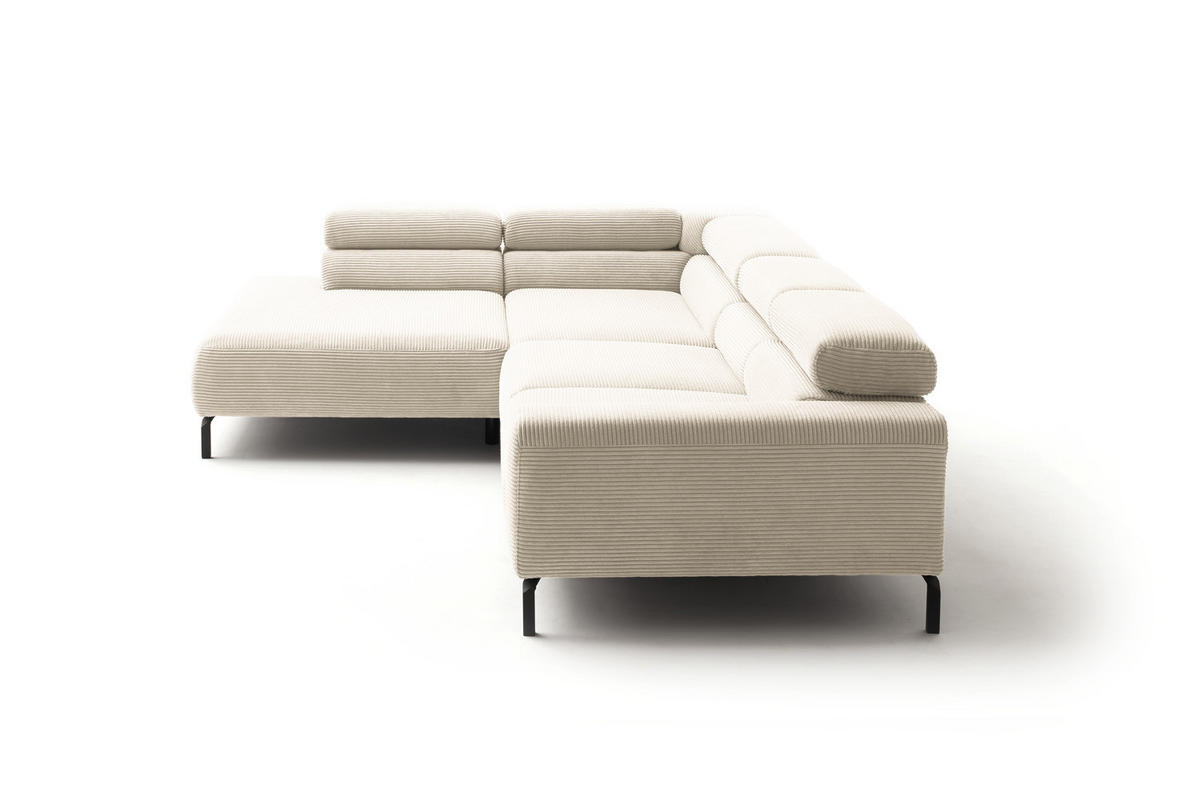 ECKSOFA DELIA Cremeweiß Cord - Creme/Schwarz, Textil/Metall (312/219cm) - KAWOLA
