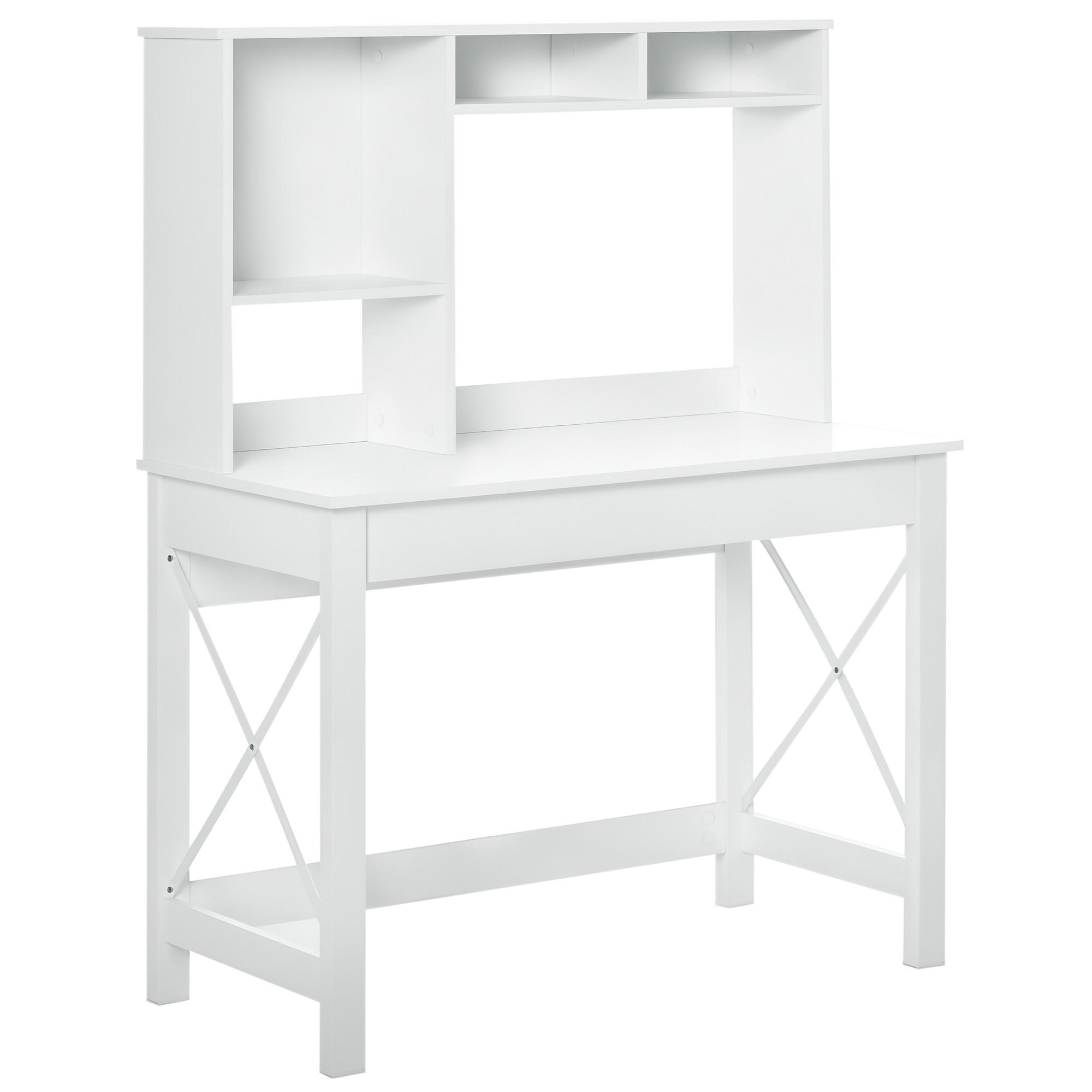 SCHREIBTISCH Weiß mit Regal und Ablagefächern 105/50/137 cm - Weiß, Holz (50/105/137cm) - PANGIVO
