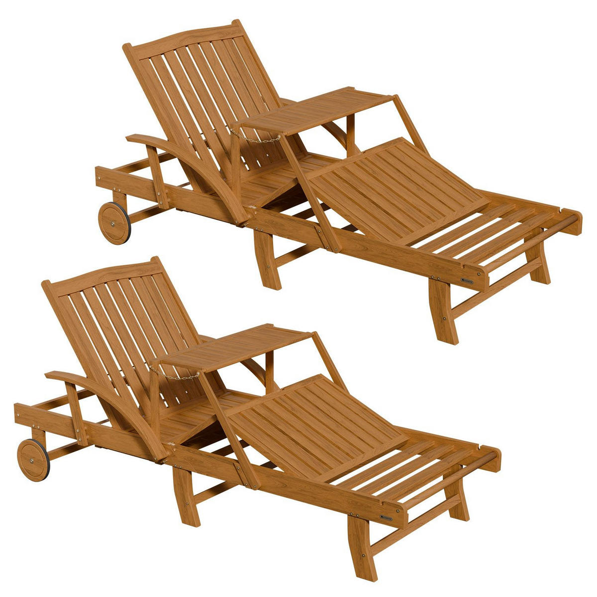 SONNENLIEGE SunScape Akazie mit Tisch 2er Set - Naturfarben, Holz (72.5/30/196cm) - Juskys