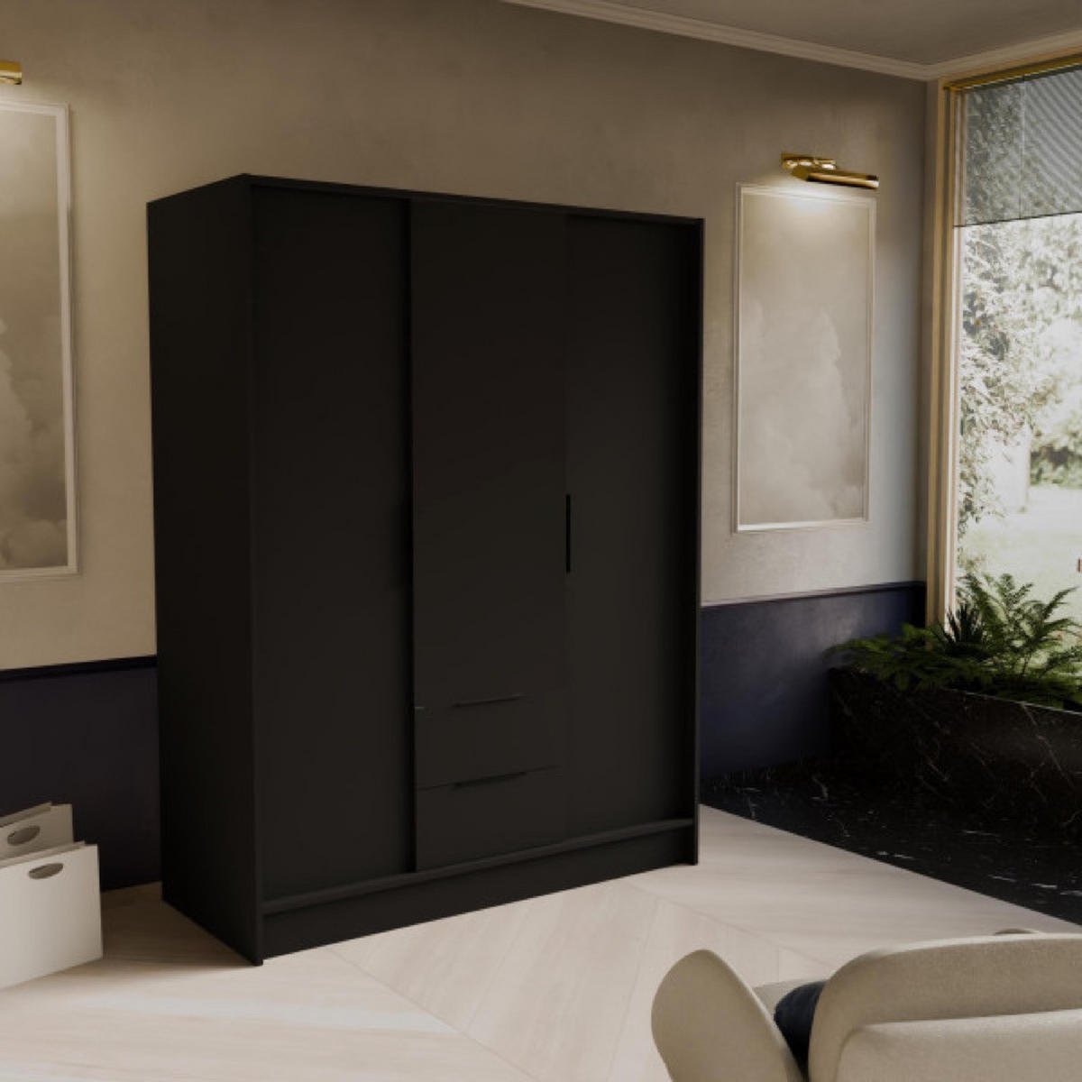 SCHRANK Schwarz NIKOLA Mit Verstellbaren Regalen 150 cm - Schwarz, Holzwerkstoff (150.5/200/51cm) - Sepro Meble