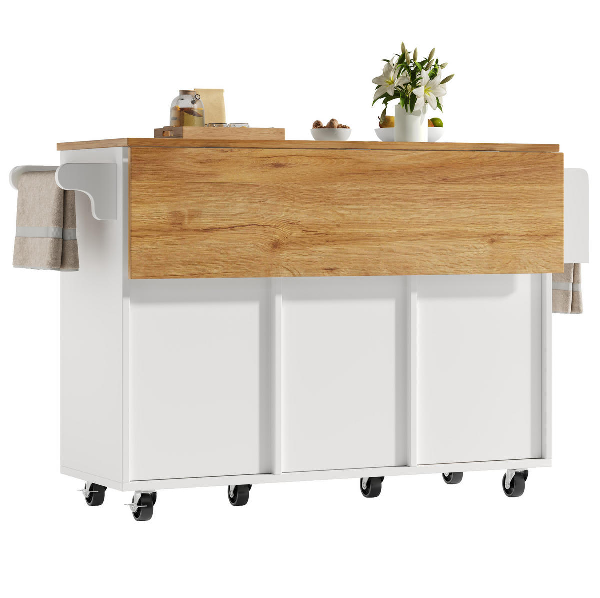 KÜCHENINSEL mit Klapptisch 146,85 x 70 x 90 cm Weiß - Weiß, Metall (70/90/146.85cm) - Beauniv