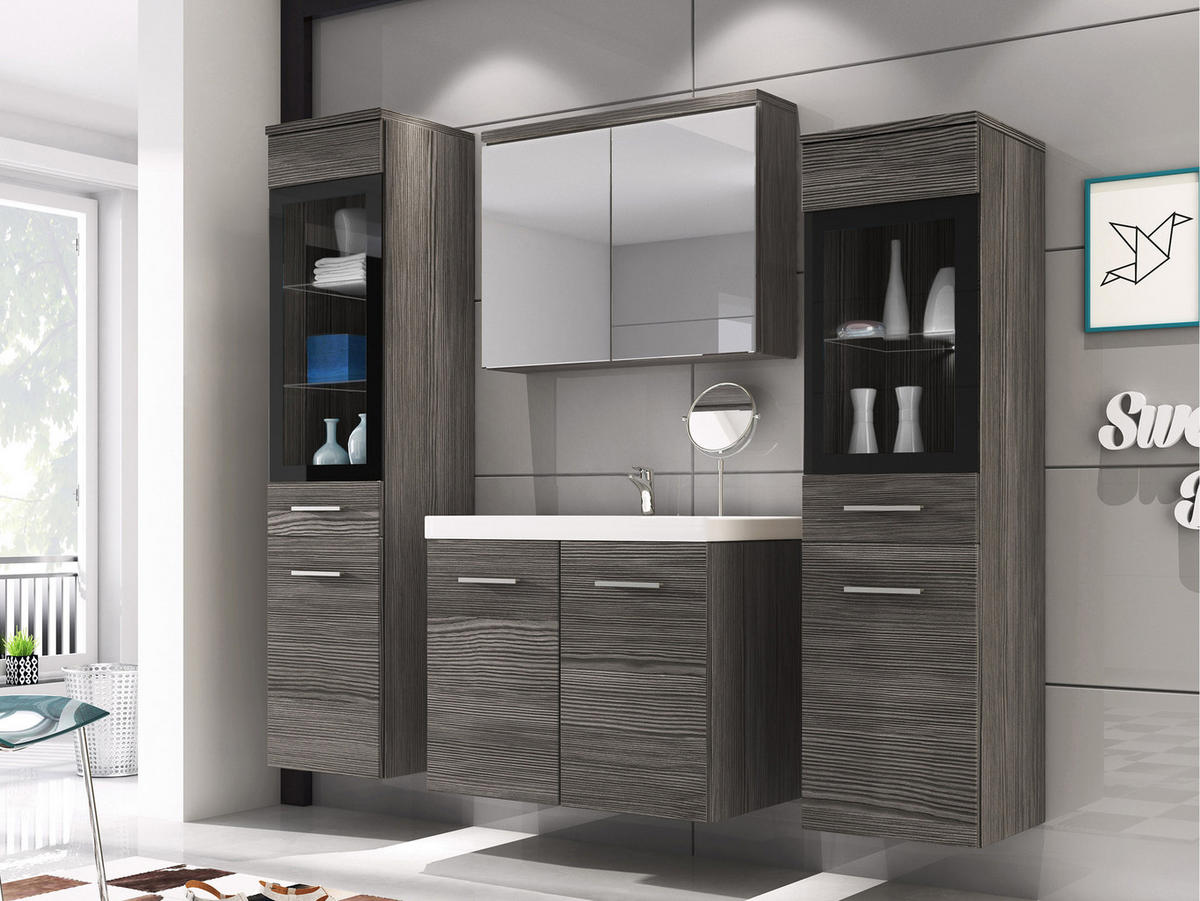 BADMÖBEL-SET Madrit II - Greige/Silberfarben, Holzwerkstoff/Kunststoff (132/132/30cm) - MIRJAN24