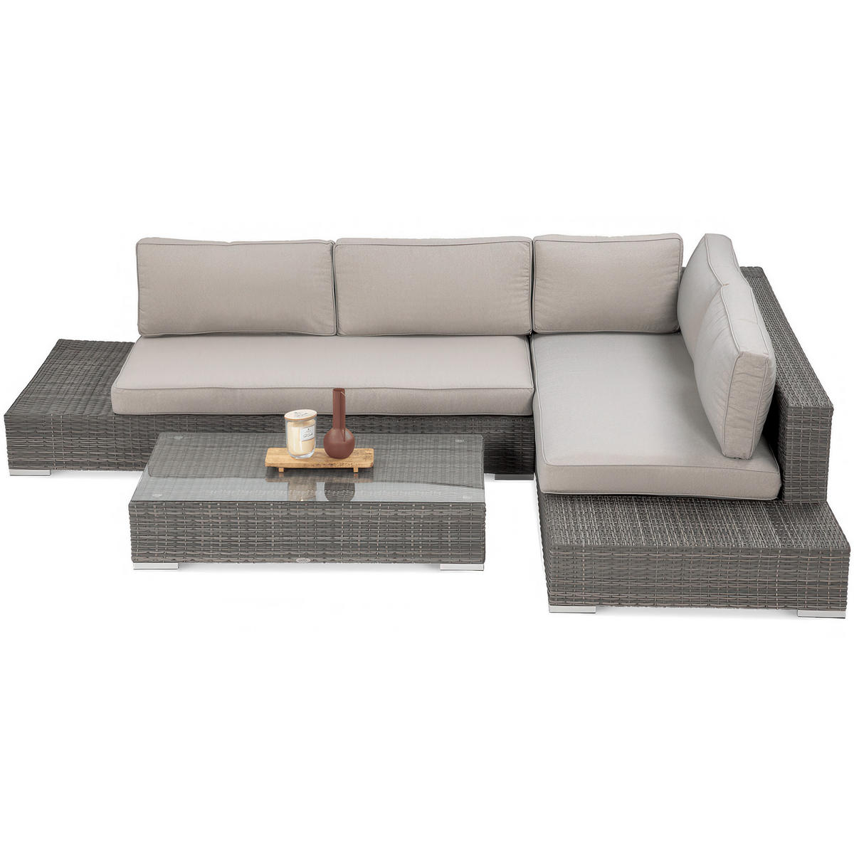 ZAHRADNÍ SADA Firenze z technoratanu, rohová pohovka a konferenční stolek, pro 4 osoby, tmavě šedá - tmavě šedá/béžová, přírodní materiály - Beautysofa