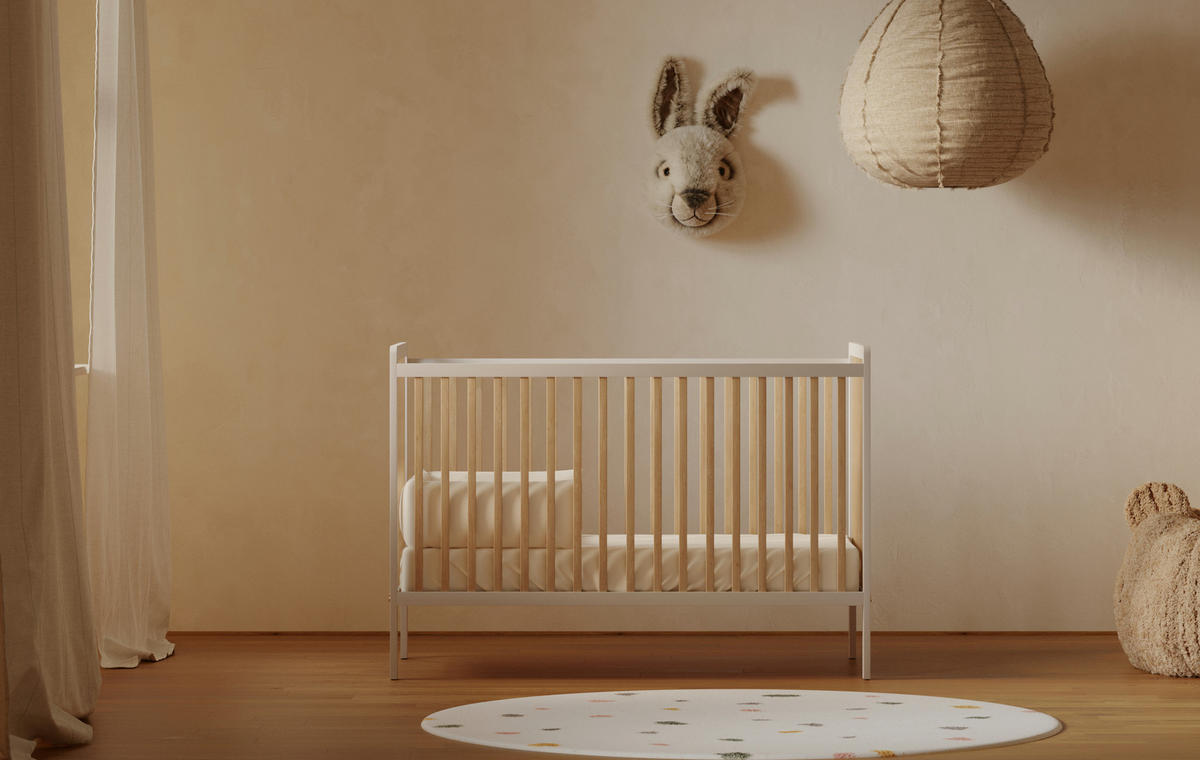 BABYBETT Skäli mit Matratze - Weiß, Holz - kiki design