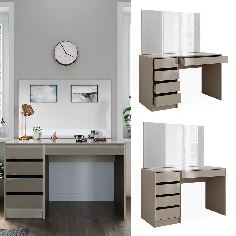 SCHMINKTISCH Sherry Greige 120 cm mit Spiegel - Greige, Holzwerkstoff (120/75/55cm) - Vicco