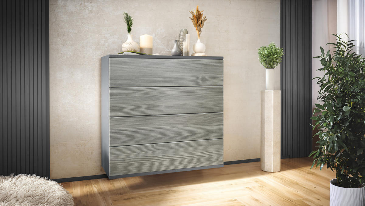 KOMMODE Pavos Avola-Anthrazit - Anthrazit/Hellgrau, Holzwerkstoff (76/76/35cm) - Vladon
