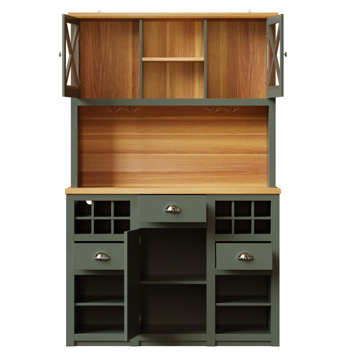 BUFFET 120/45/188 cm aus MDF und Glas mit LED-Beleuchtung & Steckdosen Antikgrün - Dunkelgrün, Holzwerkstoff (120/188/45cm) - Modenvie