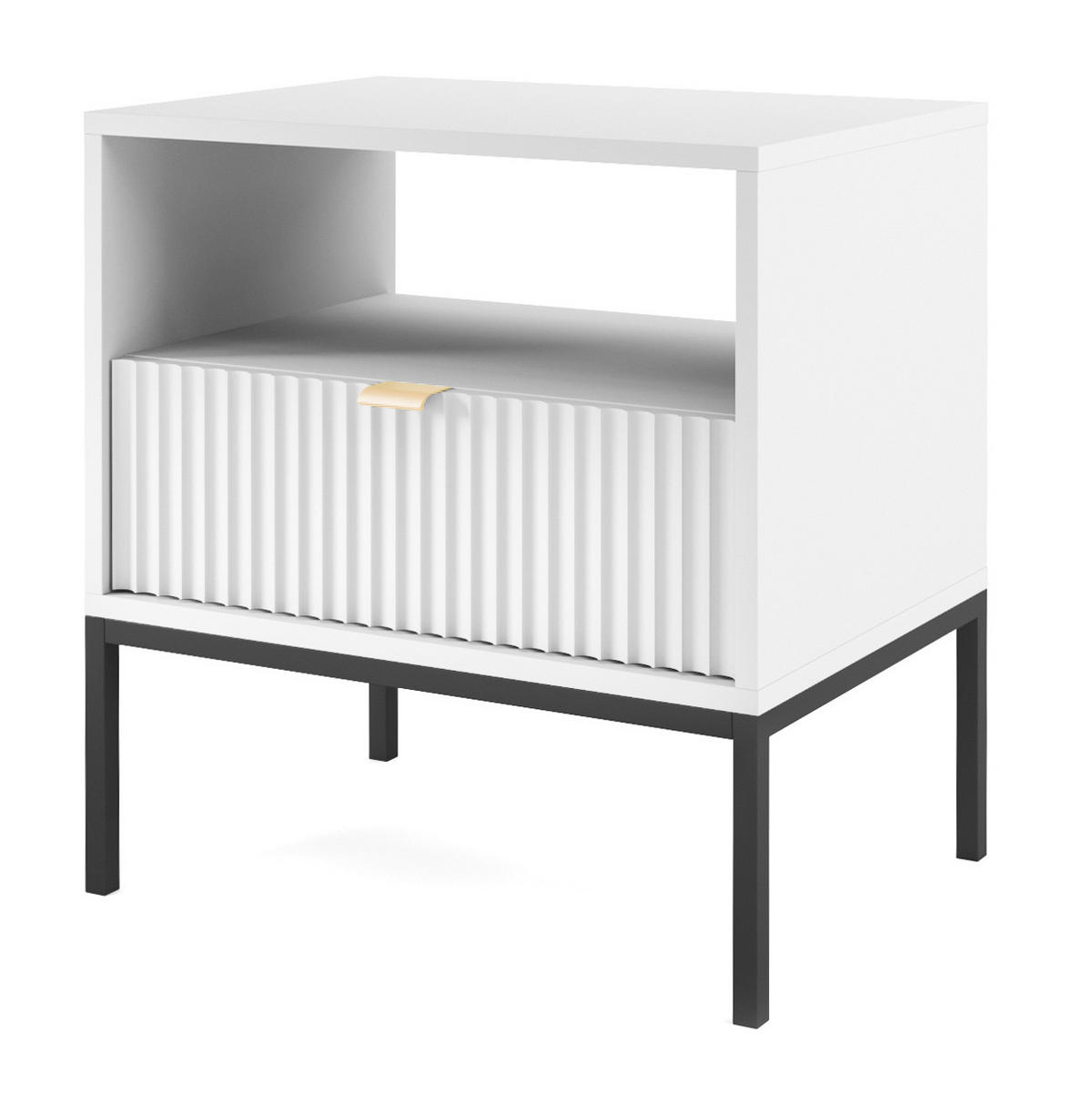 NACHTSCHRANK Vellore Weiß mit Metallbeinen 54 cm - Goldfarben/Schwarz, Holzwerkstoff/Metall (54/56/39cm) - Selsey