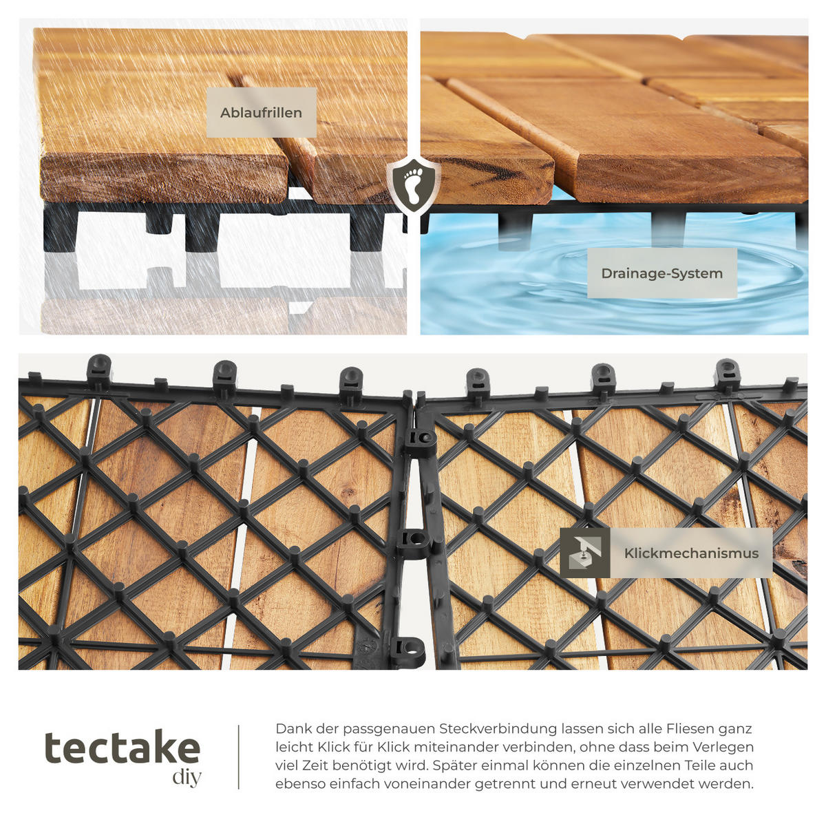 TERRASSENFLIESEN Tabula,Maße je Fliese 31 x 31 x 2,2 cm,braun - Braun, Holz (31/31/2.2cm) - tectake