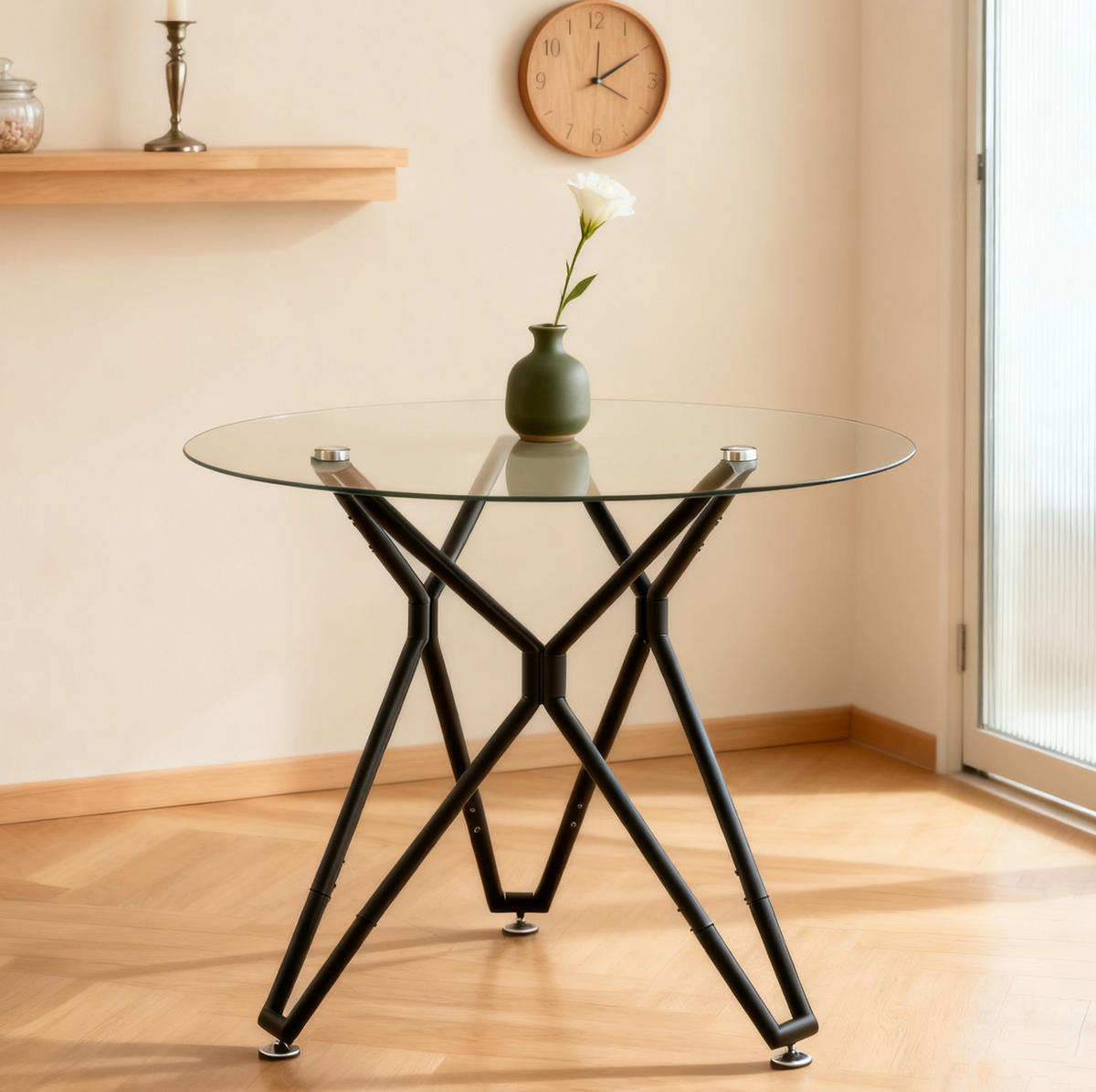 ESSTISCH rund 90 cm Glas Metall Schwarz - Schwarz, Metall (90/90/78cm) - Meubliv