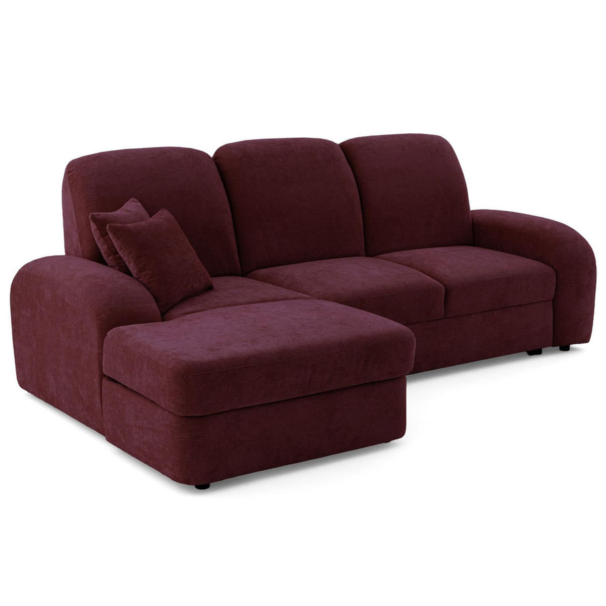 ECKSOFA VIBE S Links mit Schlaffunktion 130x202 Chenille Bordeaux - Bordeaux/Schwarz, Holz/Kunststoff (255/156cm) - Muffo