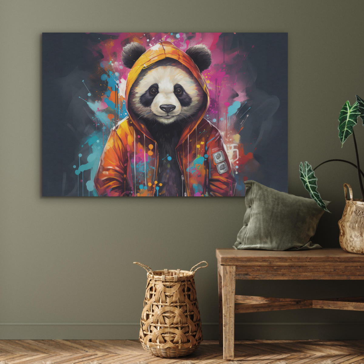 AKUSTIKBILD Panda - Jacke - Graffiti - Orange Akustikpaneele 90x60 cm - Orange, Kunststoff (90/60/0.9cm) - MuchoWow
