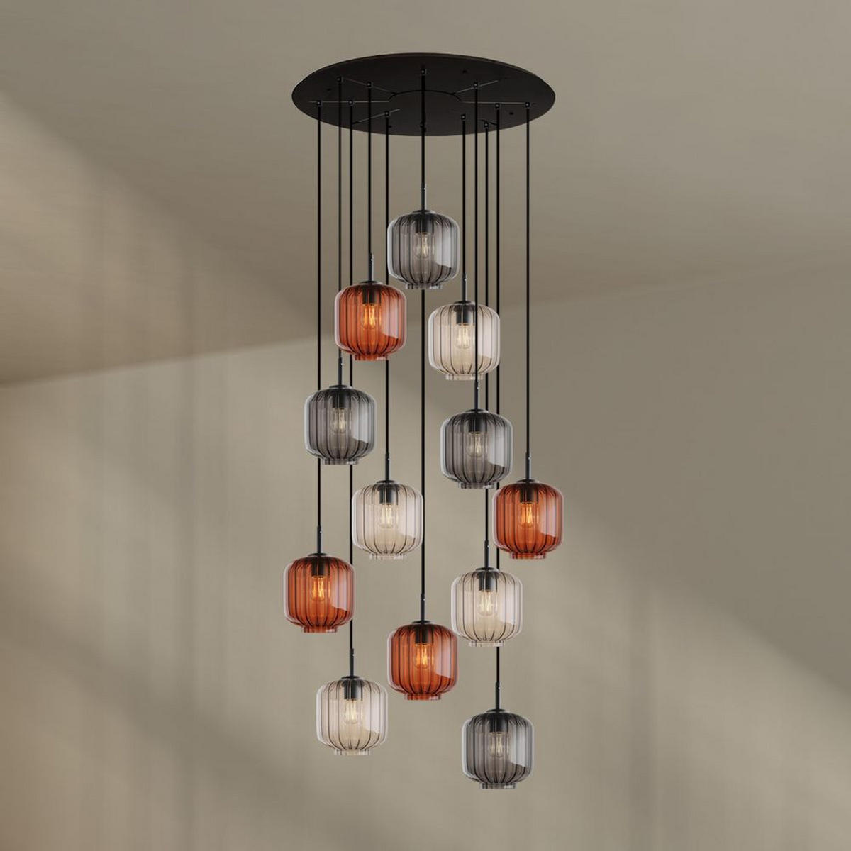 GALERIELEUCHTE Velo 12-flammig Mehrfarbig Ø 20cm - Multicolor/Schwarz, Glas (20/20/20cm) - s.luce