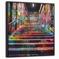 LEINWAND Bilder mit Rahmen - Treppe - Graffiti - Farben - Kunst - 50x50 - Multicolor, Textil (50/50cm) - MuchoWow
