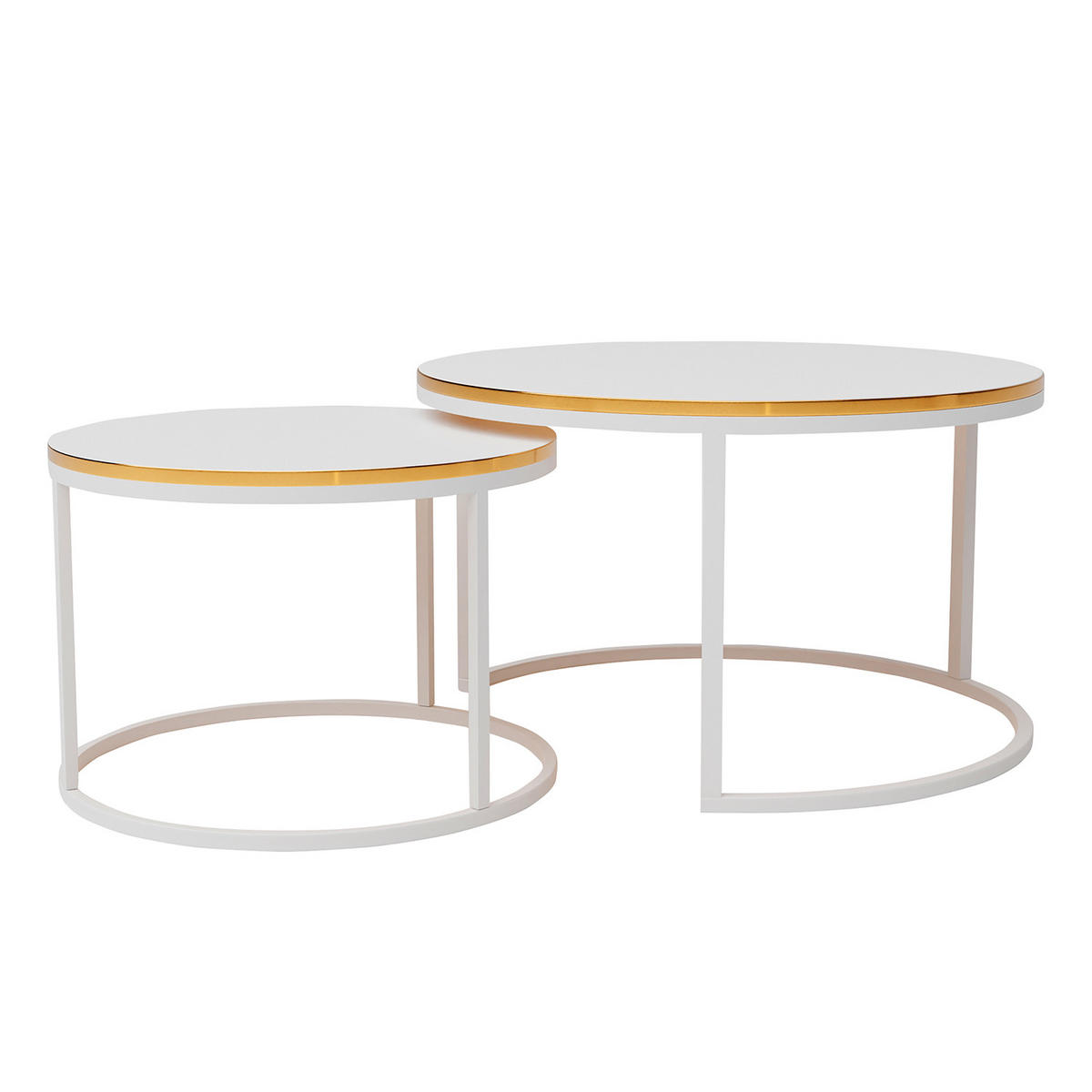 COUCHTISCH rund Klein, Weißglanz, Rahmen Weiß+gold furnier - Goldfarben/Weiß, Holzwerkstoff (70/70/48cm) - Idohome