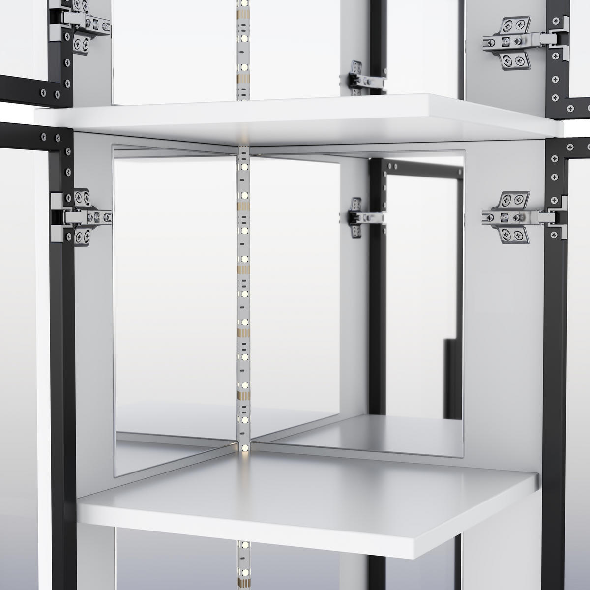 VITRINE LED Glas Spiegelrückwand 164cm Weiß - Weiß, Glas (44/164/42cm) - FLIEKS