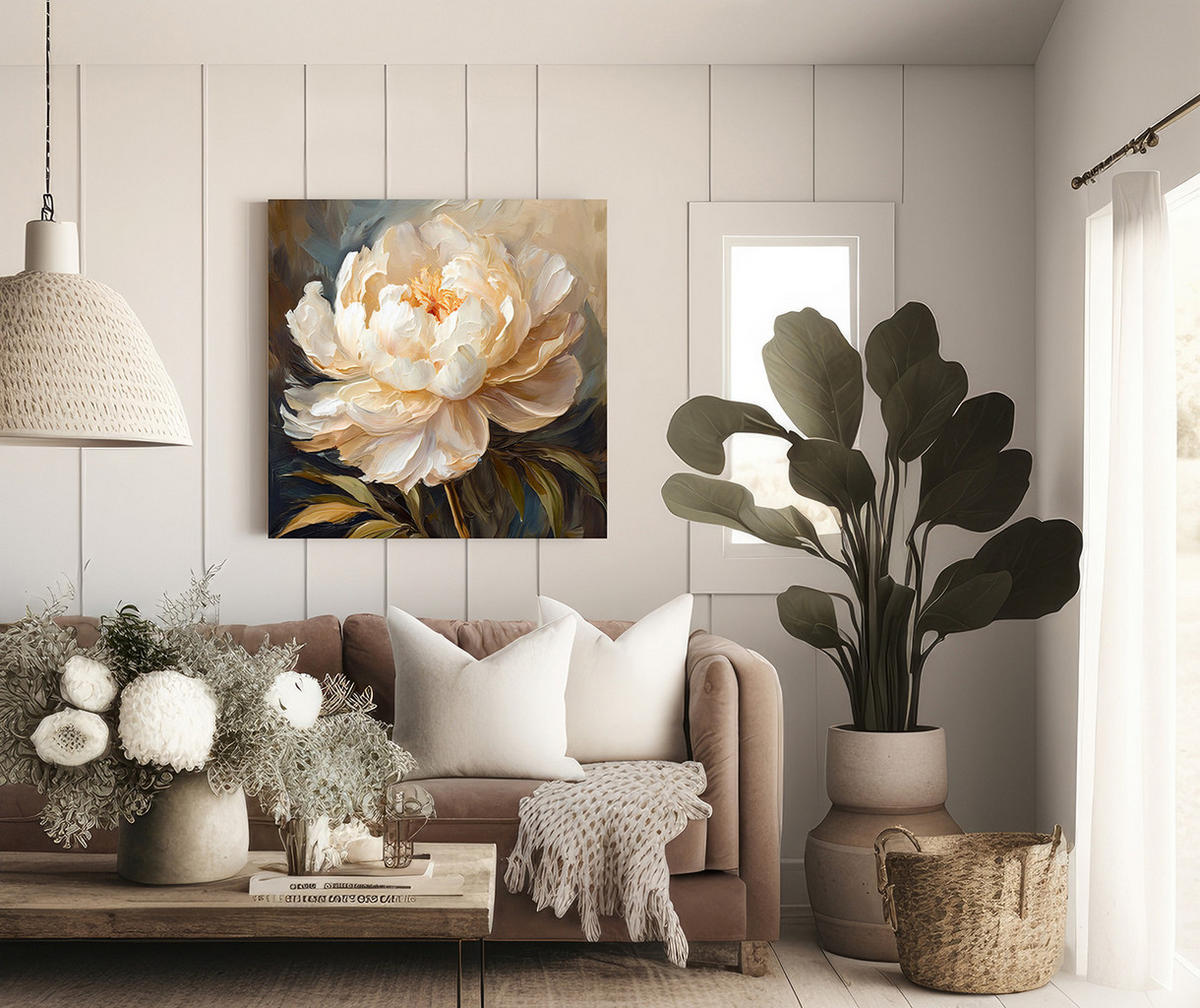 WANDBILD 3d päonienblüte - Beige, Textil (50/50cm) - Feeby