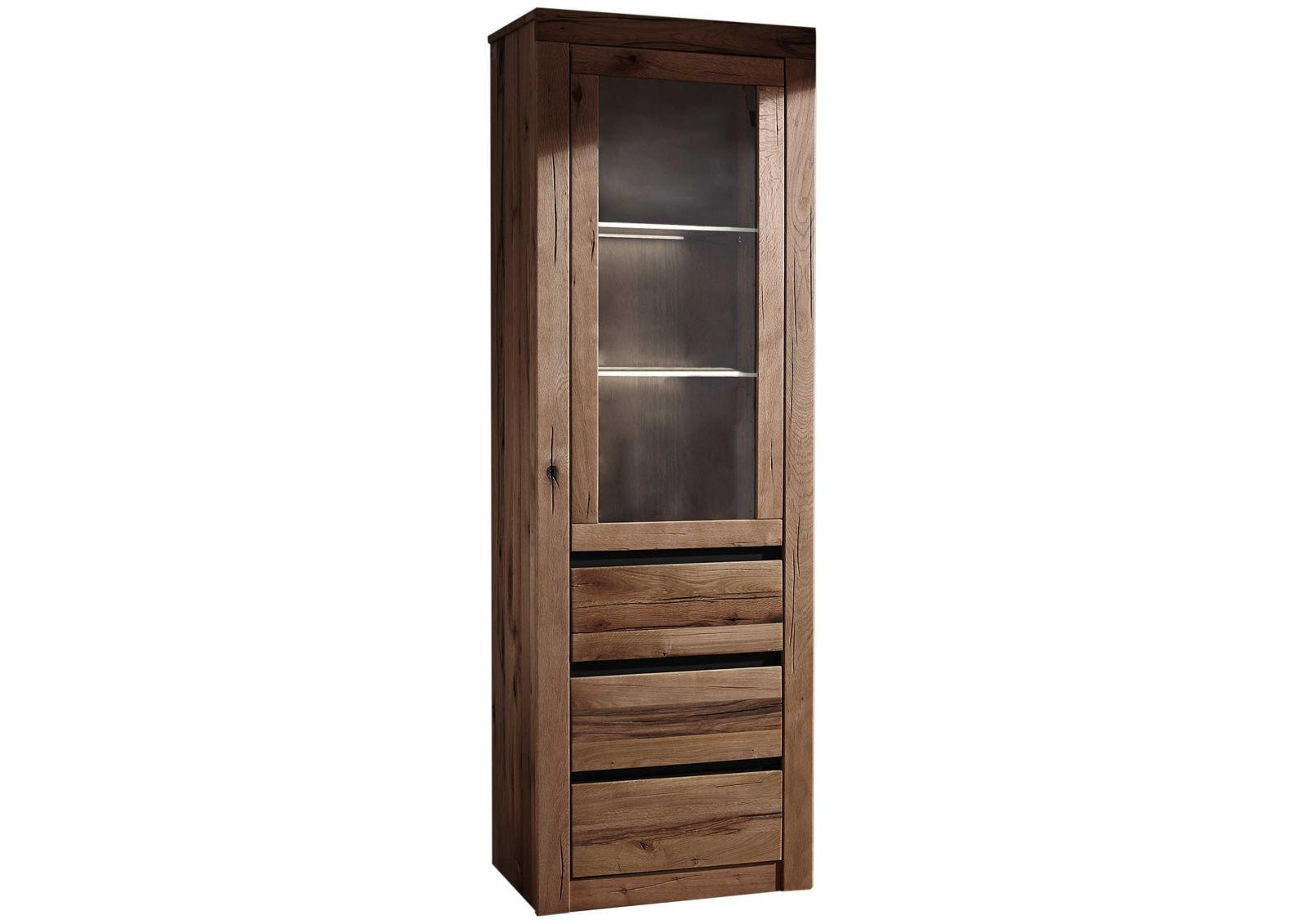 VITRINE Wild-/Zerreiche 62x42x190 Tabacco brown geölt MONTREUX #321 - Braun, Holz (62/190/42cm) - Massivmoebel24