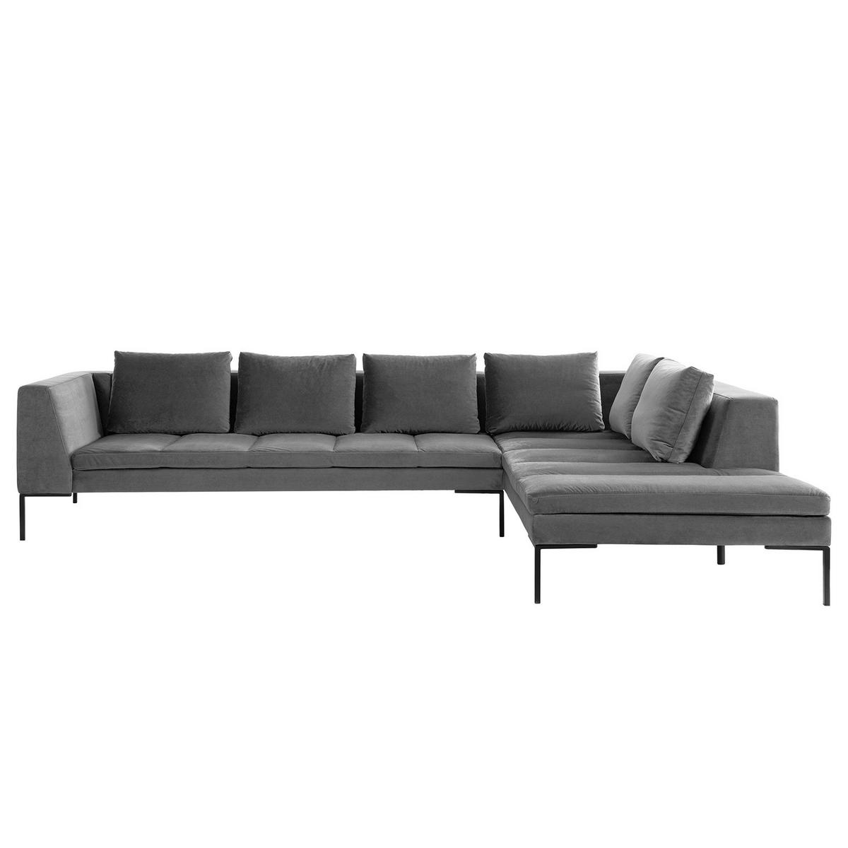 ECKSOFA mit Ottomane - Schwarz/Grau, Textil/Metall (319/230cm) - home24