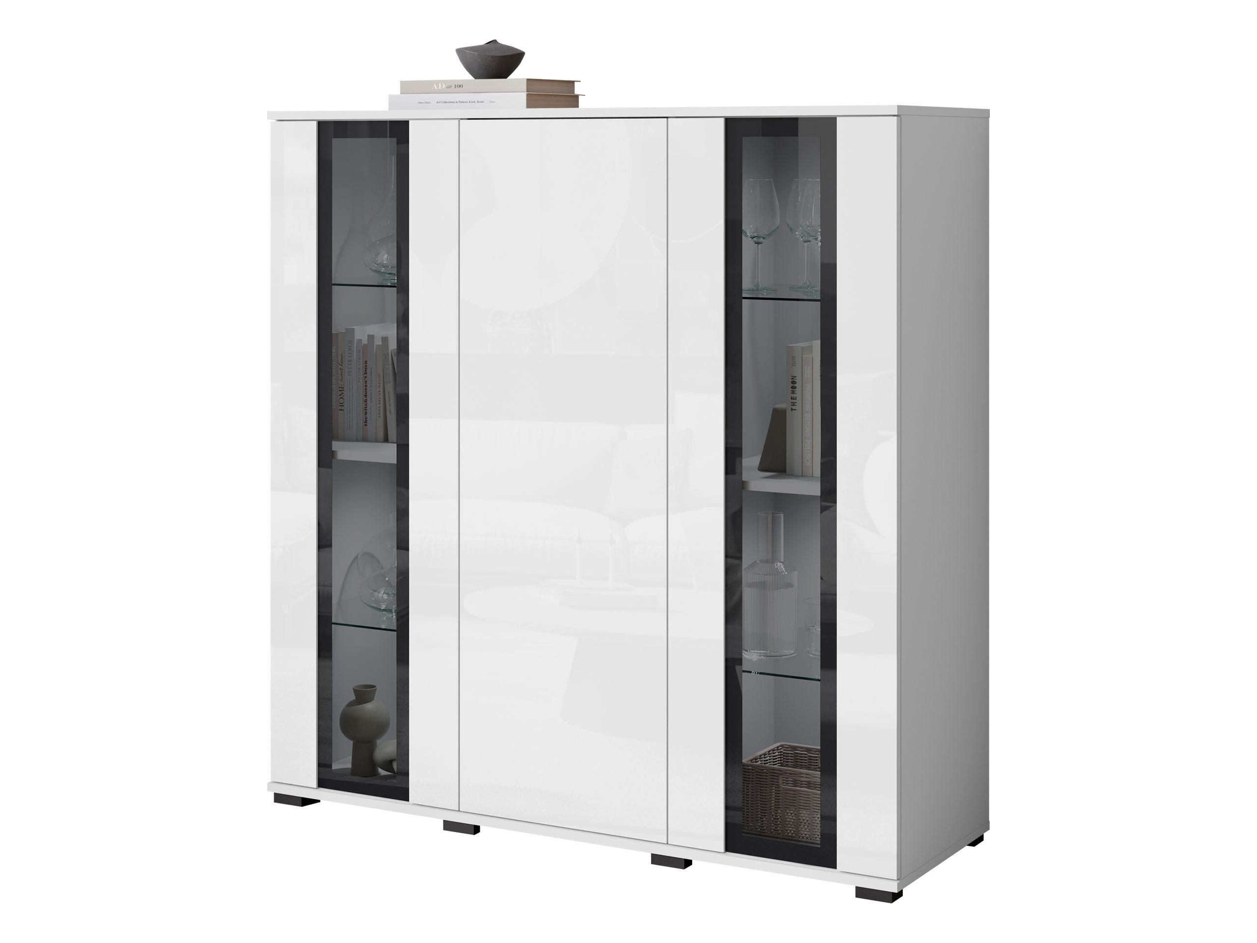 KOMMODE Caro HB 120 - Schwarz/Weiß, Holzwerkstoff/Kunststoff (120/122/40cm) - MIRJAN24