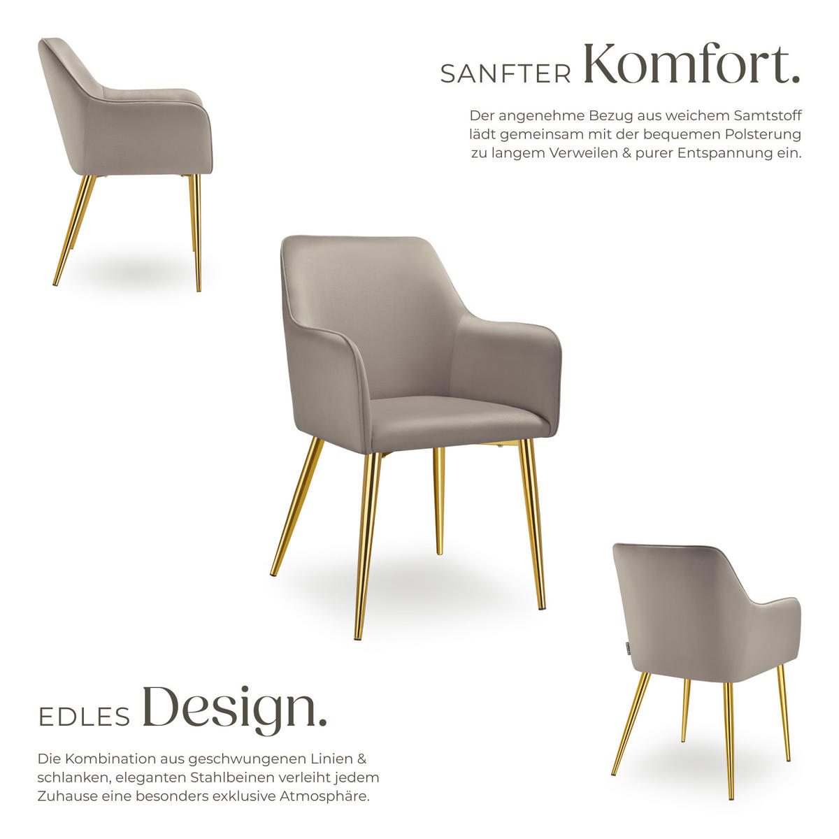 ARMLEHNSTUHL Avane ,55 x 63,5 x 86,5 cm,taupe - Taupe, Textil (55/86.5/63.5cm) - tectake