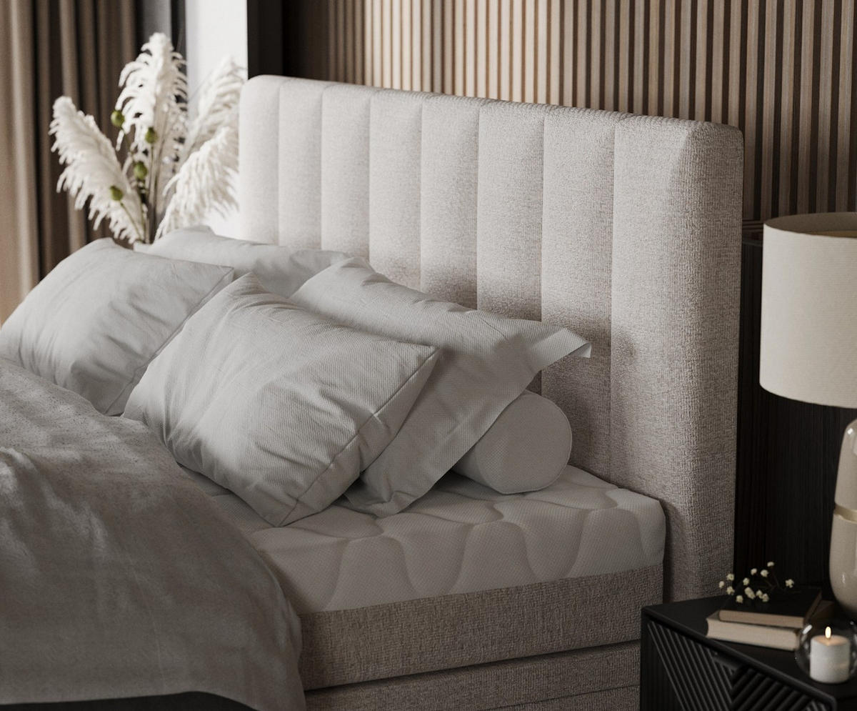 BOXBETT Lume 180/200 cm Hellbeige im Neve Stoff - Sandfarben/Schwarz, Holz/Holzwerkstoff (180/200cm) - AltaBeds