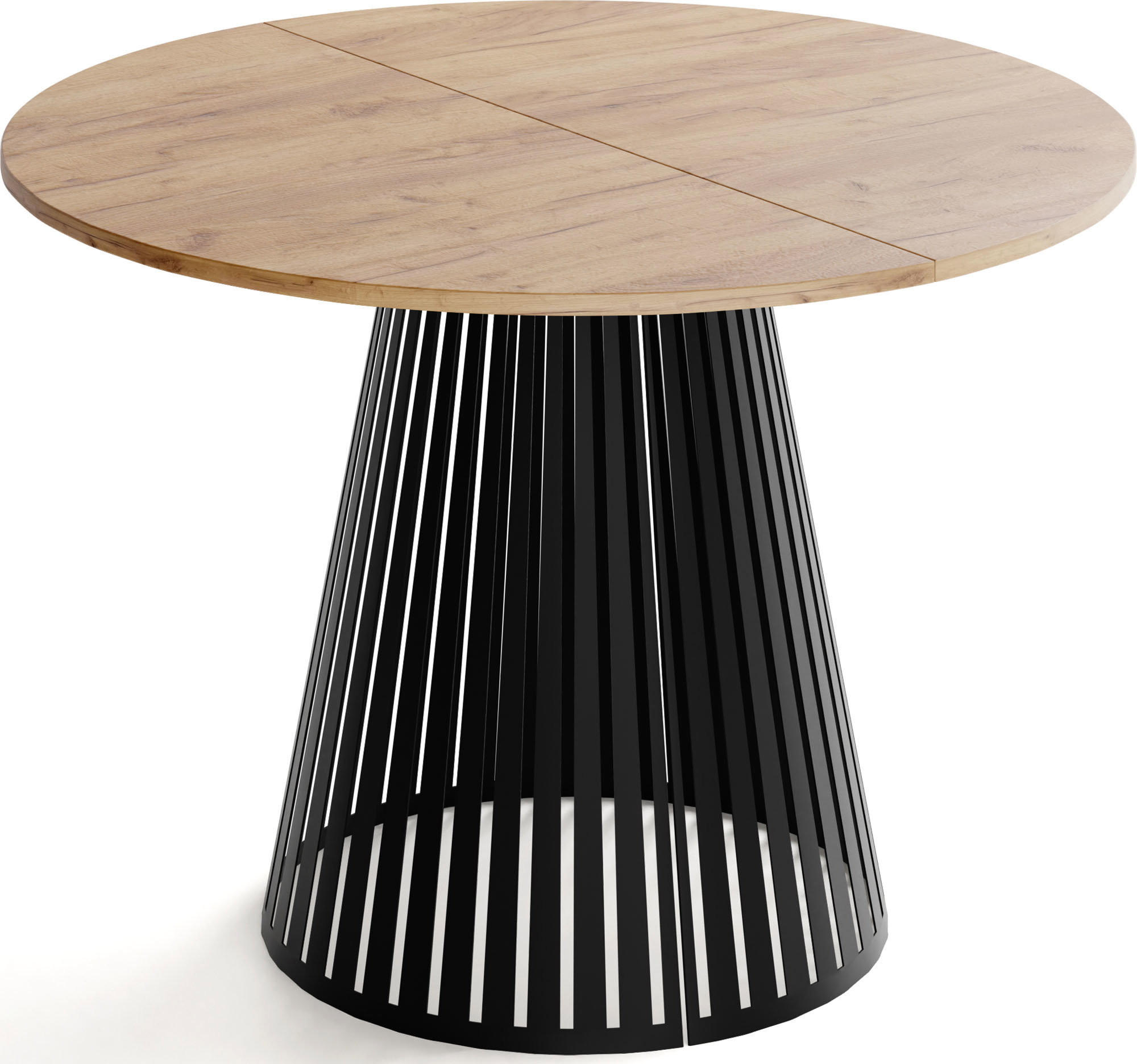 WFL GROUP JÍDELNÍ STŮL Naro Kulatý Rozkládací Industriální s Černou Lamelovou Podnoží, Dub Craft Hnědý 100-176/100/76 cm