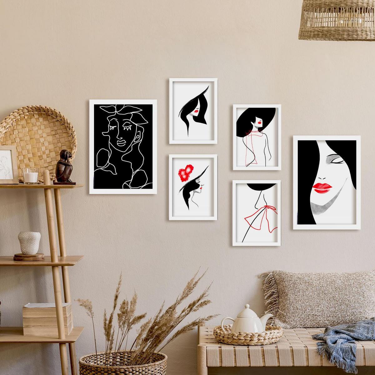 POSTER Set Mit 6 Stiftungs Schönheit In Weibliche Zusammenfassung Ästhetische Dekorative Gemälde Für Ihr Wohnzimmer Zuhause A3 & A4 Weißer Rahmen - Weiß, Papier (29/3cm) - Nacnic