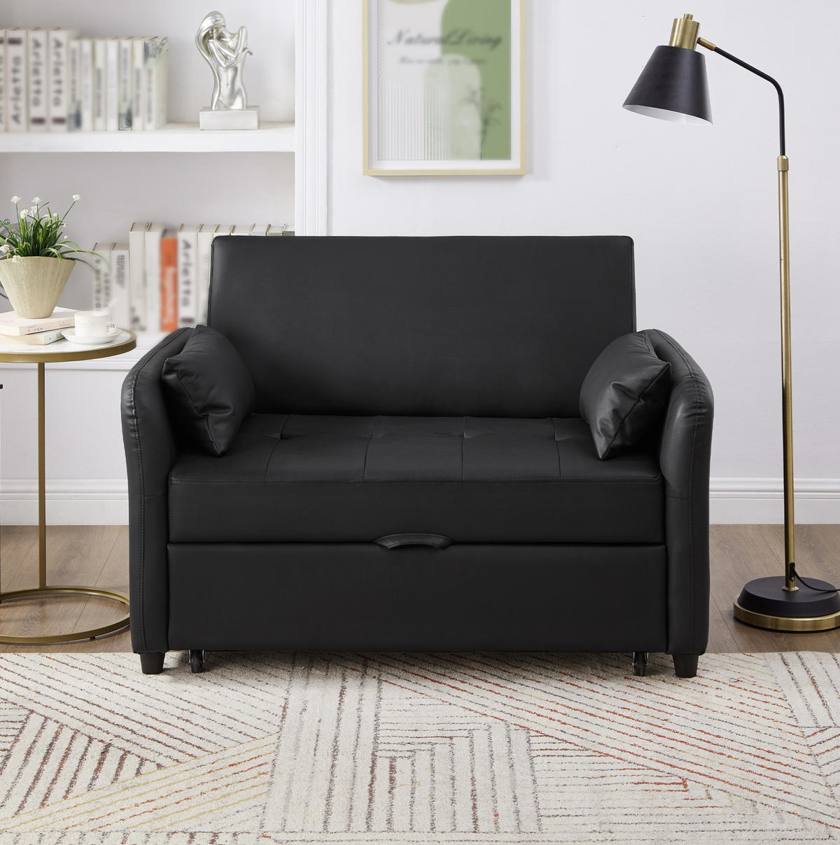 ROZKLÁDACÍ pohovka 156/100 cm antická černá z pěny a polyuretanu s polohovatelnou opěrkou - černá, plast (122/82/83cm) - OKWISH