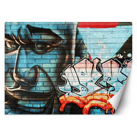 FOTOTAPETE, Graffiti an der Wand blaues Gesicht - Blau, Papier (300/210cm) - Feeby